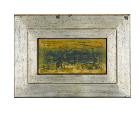 Cobra (Gruppe) - - Eugène Brands. (1913 - 2002, Amsterdam). Stadtansicht. 1959. Öl auf Platte. 17,5 x 34 cm. Signiert und dat