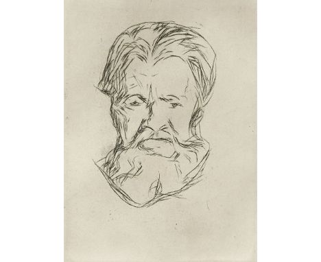 Jahrhundertwende Edvard Munch(1863 Loiten - 1944 Oslo)Männerkopf. 1917/18. Radierung auf chamoisfarbenem Velin. 11,5 x 8,5 cm