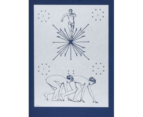 Surrealismus Max Ernst(1891 Brühl - 1976 Paris)Endlose Spiele bereiten sich vor. 1972. Serigraphie auf blauem Karton. 49,5 x 