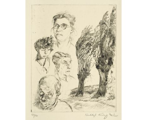 Expressionismus Ludwig Meidner(1884 Bernstadt - 1966 Darmstadt)o.T. (Kopfstudie mit Bäumen.) Radierung auf Vélin. 18,4 x 14 c