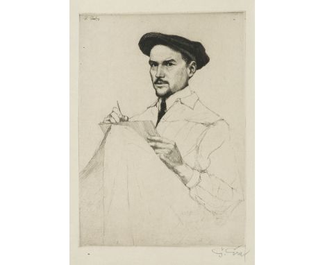 Expressionismus - - Gottfried Graf. (1881 Mengen - 1938 Stuttgart). Selbstportrait als Künstler. Radierung auf cremefarbenen 