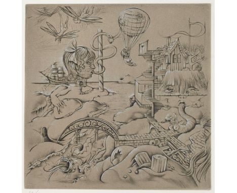 Phantastischer Realismus Hans Bellmer(1902 Kattowitz - 1975 Paris)o.T. 1972. Radierung auf chamoisfarbenem Arches. 26 x 26 cm