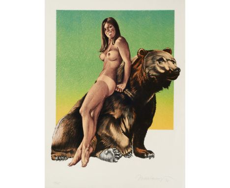 Pop Art - - Mel Ramos. (1935 Sacramento, Kalifornien - 2018 Oakland, Kalifornien). Browned bear. 1970. Farblithographie auf A