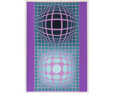 Geometrische Abstraktion - - Victor Vasarely. (1906 Pécs - 1997 Paris). Oltar-Zoeld. 1986. Farbserigraphie auf chamoisfarbene