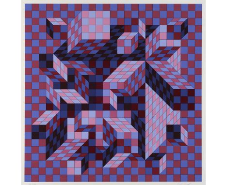 Geometrische Abstraktion - - Victor Vasarely. (1906 Pécs - 1997 Paris). o.T. (geometrische Komposition). Farbsiebdruck auf ch