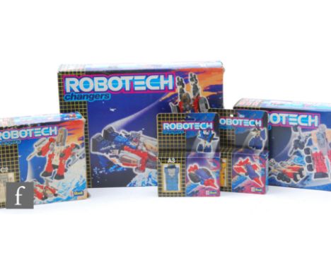 A collection of 1980s Ceji / Revell Robotech Changers, comprising C10, A1, A3, C2 and D2, plastic and diecast metal robot con