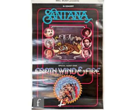 A collection of 1970s music memorabilia, to include an original 1970s Santana and Earth, Wind &amp; Fire concert poster, Pete