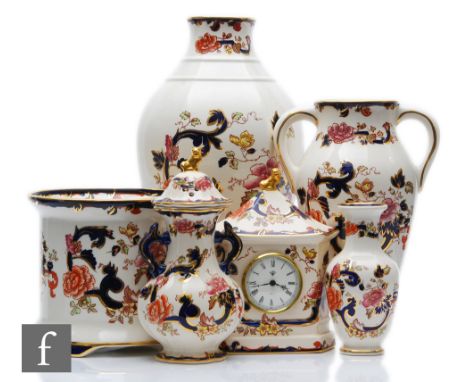 Six pieces of assorted later 20th Century Masons Ironstone decorated in the Mandalay pattern comprising a two vases (one larg