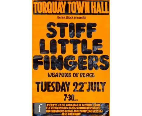 An original 1980 Stiff Little Fingers Torquay Town Hall concert poster and ticket for the 'Weapons Of Peace' tour, 22nd July 