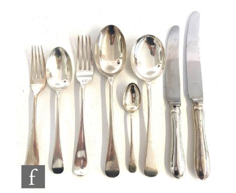 A matched cased canteen of hallmarked silver Old English pattern cutlery for twelve place settings to include dinner and dess