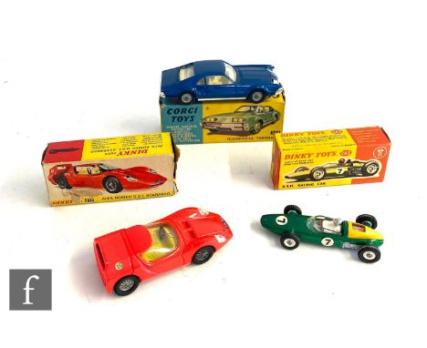 Three diecast model cars, comprising Corgi 264&nbsp;Oldsmobile Toronado in blue with cream interior, chrome trim and cast hub