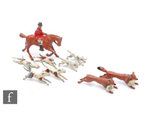 A collection of assorted hollowcast animals, to include two Johillco fox with goose figures, and assorted hunt figures to inc