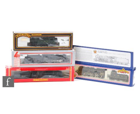 Four OO gauge locomotives, Mainline 937038 GWR green 0-6-2T 6697 (repainted), Lima 204814A5 BR black 2-6-0 42760, Hornby R330