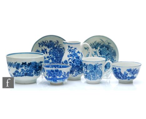 A collection of assorted 18th Century Worcester teawares decorated in the Fence pattern comprising a sugar bowl, sparrow beak