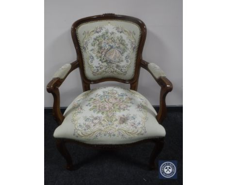 A continental salon armchair in tapestry fabric 