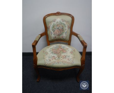 A continental salon armchair in tapestry fabric 