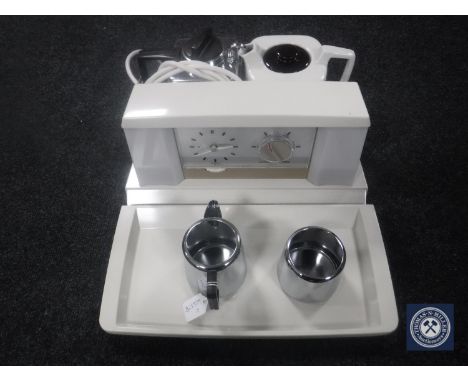 A Goblin teasmade with chrome plated milk jug and sugar basin