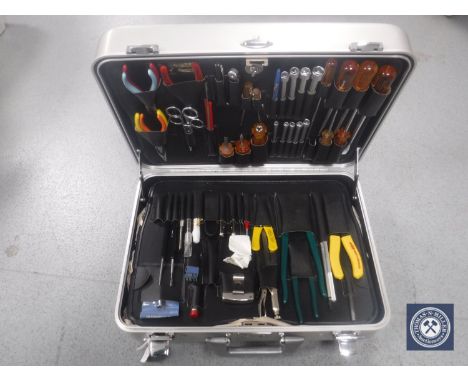 A professional Jensen Tools aluminium tool case with security lock, containing fully stocked pallets of tools in un-used cond