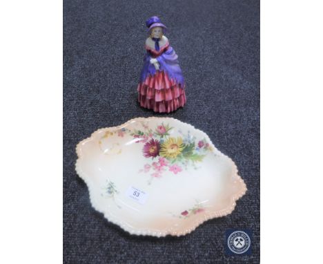 A Royal Worcester hand-painted plate together with a Royal Doulton figure, A Victorian Lady HN728