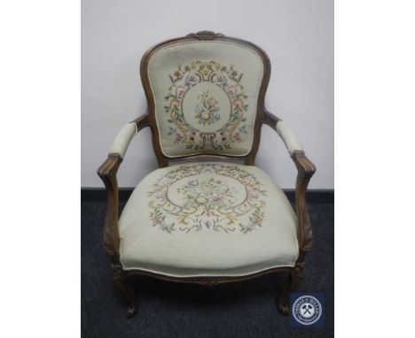A continental salon armchair in tapestry fabric 