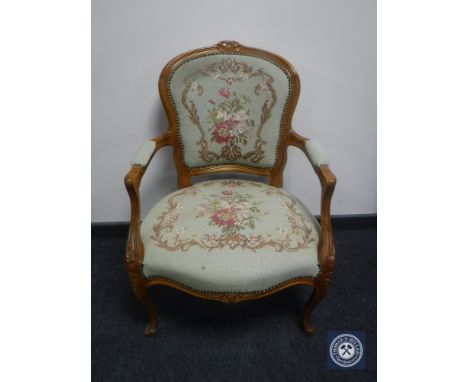 A continental salon armchair in tapestry fabric 