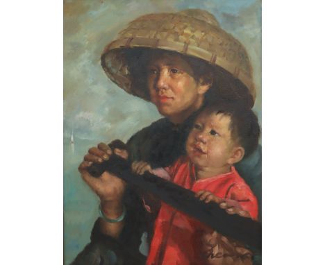 CHEUNG (Chinese School, 20th century) Portrait of a woman &amp; child, signed lower right, oil on canvas: 61cm x 45.5cm, fram