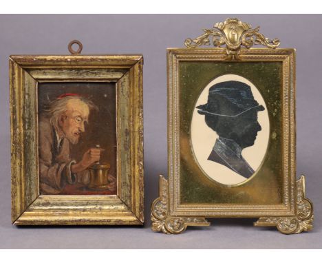A mid-19th century miniature oil painting of a gentleman, inscribed verso &amp; dated 18 , cm x cm, framed ( x cm); &amp; a 1