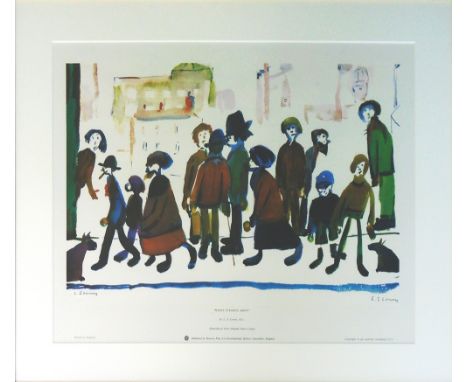 L. S. LOWRY, 'People Standing About', limited edition print of 500, 430/500, hand signed in pencil, Fine Art Trade Guild stam