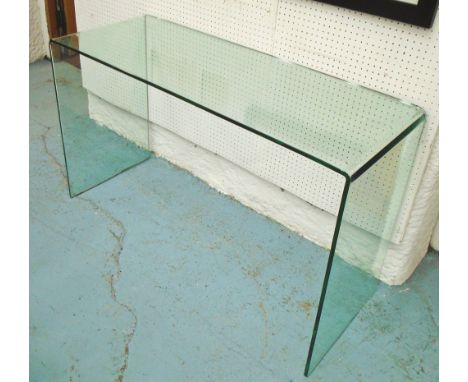 CONSOLE TABLE, curved glass, 123cm L x 40cm D x 70cm H. 