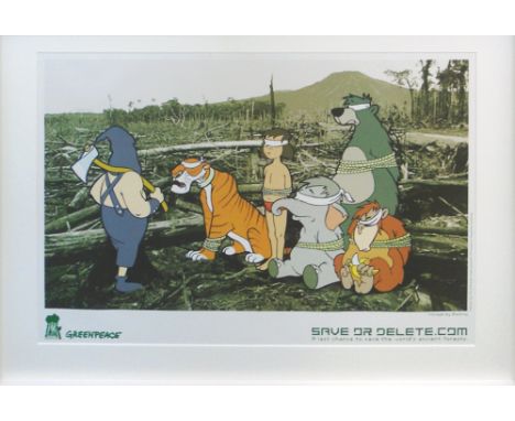 BANKSY, 'Save or delete', 2002, Greenpeace print, including ephemera, eight original stickers and stencil Jungle Book satire,