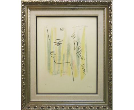 JEAN COCTEAU, 'Example du coloriage nouveau', lithograph in colours, signed, dated 1958, titled and numbered 148/150 in the p