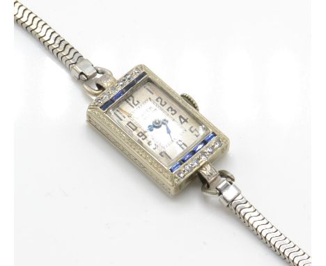 An early 20th century 14ct White gold, Sapphire &amp; Diamond Gruen Switzerland ladies cocktail watch set with diamonds and s