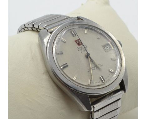 A vintage Omega Electronic F300 Chronometer Officially Certified wristwatch. Silvered dial with baton numerals and date apetu