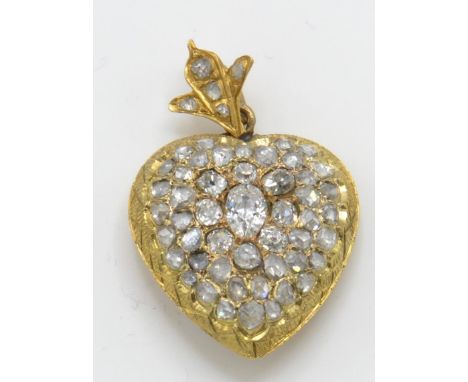 An antique Glad and diamond heart pendant. The pendant in the form of a heart encrusted with rose and round old cut&nbsp; dia