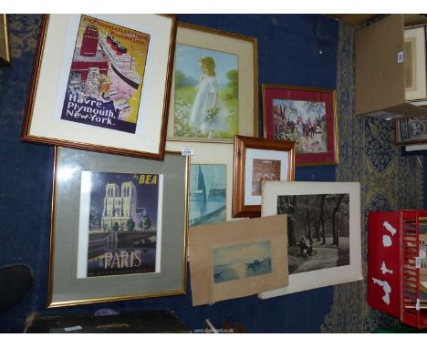 A quantity of Prints to include; A British European Airways Advertisement, The Daisy Girl, a Hunting print, etc.