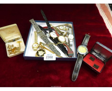 A quantity of wristwatches and cufflinks including Sekonda, Timex etc.