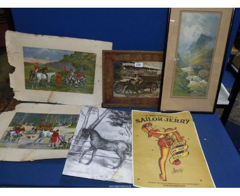 A quantity of Prints to include; de Condamy hunting prints (a/f), Sailor Jerry poster, etc.