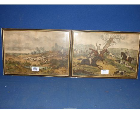 A pair of framed hunting Prints, 14" x 9 1/2".