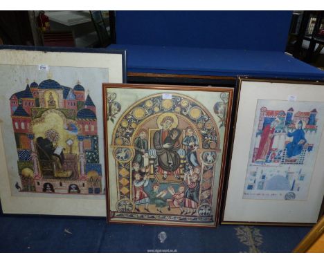 Three framed Prints "St. Gregory The Theologian", "David playing his lyre" from The Vespasian and "The Dedication".