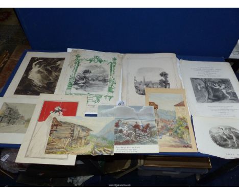 An Etching and a group of old prints.
