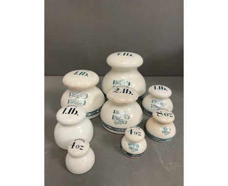 A selection of imperial ceramic weights marked W & T Avery 