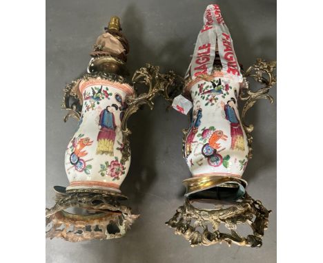 A pair of 19th Century Chines vase lamp conversions with brass fittings AF