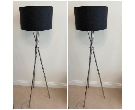A pair of stand lights on chrome tripod legs and black shades 
