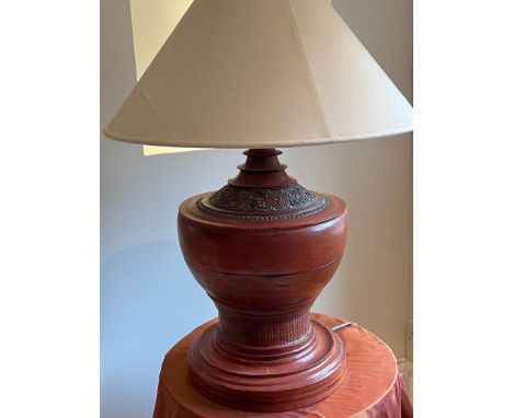 A Chinese red lacquer style lamp (H91cm)