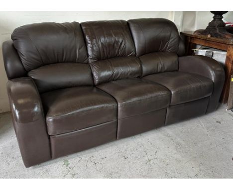 A brown leather three seater recliner sofa (H103cm D57cm W212cm)