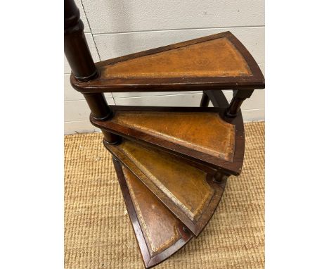 A set of mahogany Edwardian library step with brown leather inserts (H112cm)