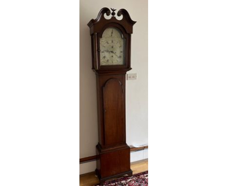 An oak brass dial longcase clock with five pillar movement, seconds and calendar dials also strike/silent mechanism by Charle