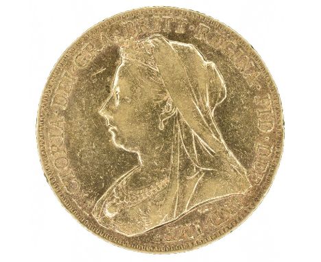 Queen Victoria, Sovereign, 1900, Old veiled bust l. R. St. George and dragon, P on ground for Perth Mint, Australia, edge mil