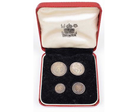 Queen Elizabeth II Maundy Set, 1956 Westminster, Second Issue, Young laureate head r., One Pence to Four Pence, silver, attra