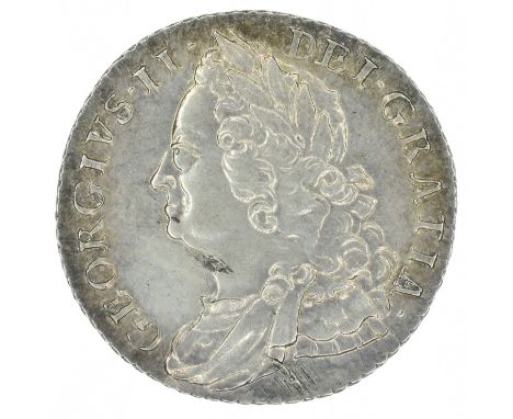 King George II, Shilling, 1758, Old laureate and draped bust l. R. plain angles, silver, weight 6.1g, S.3704, about EF.